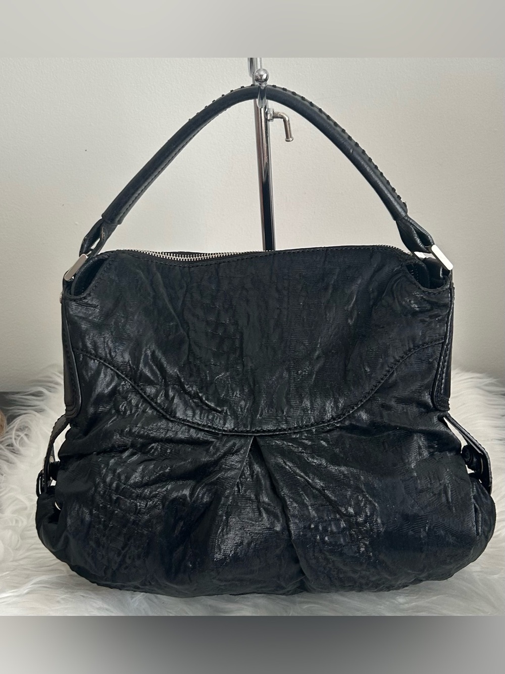 Francesco Biasia Black Italian Leather Slouchy Hobo Shoulder Bag - Picture 7 of 15